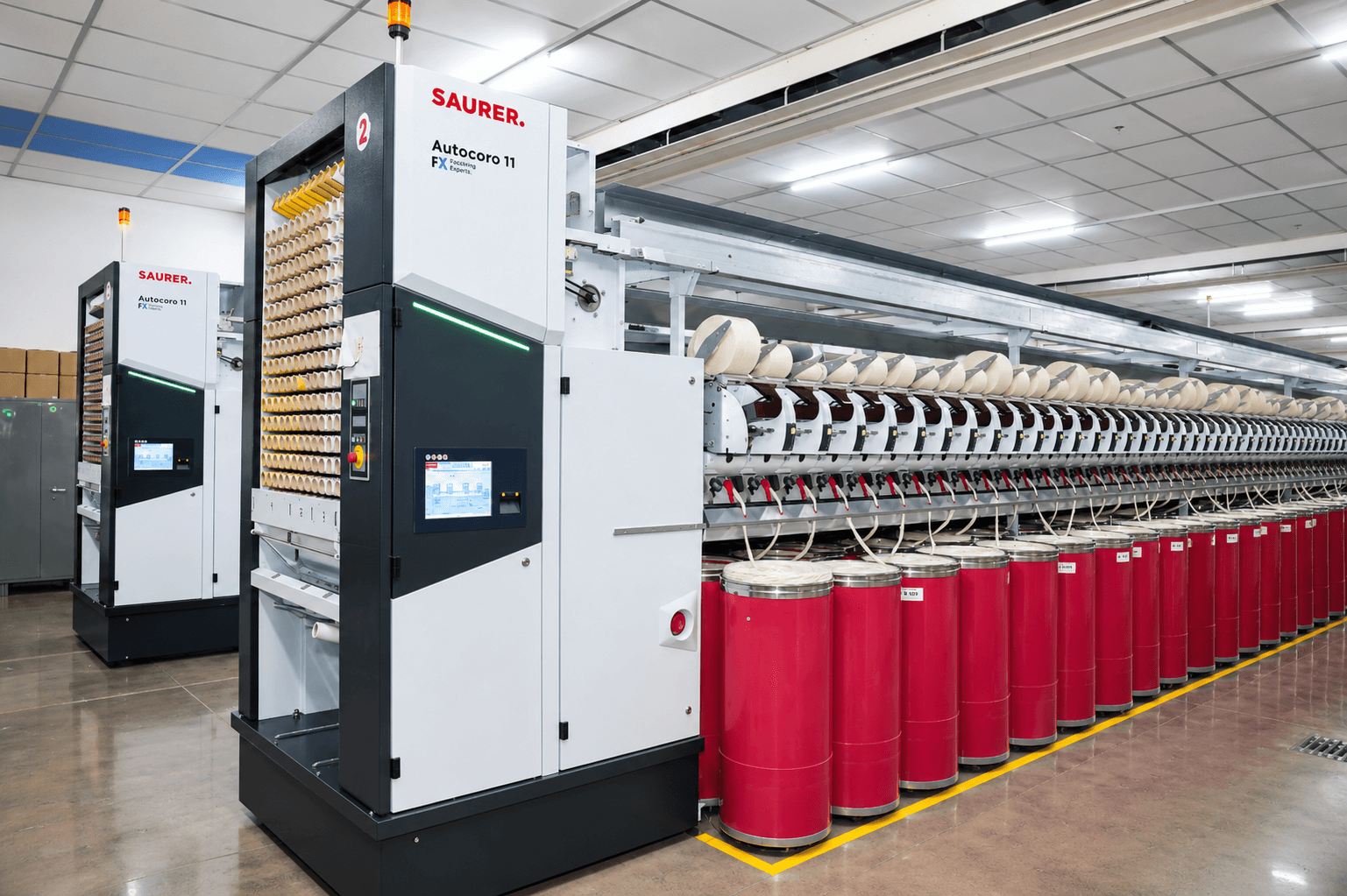 Open-end spinning machinery in operation